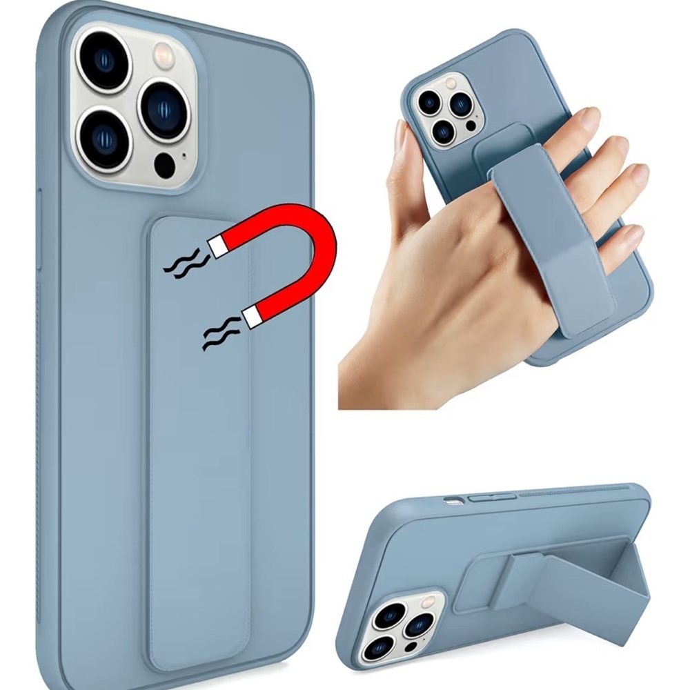 iPhone 14 Pro Max Case with stand magnetic strap light blue